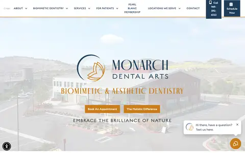 Home page of monarchdentalarts.com, a client site credited to Wonderist Agency