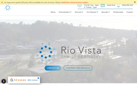 Home page of riovistafamilydentistry.com, a client site credited to Wonderist Agency