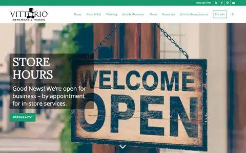 Home page of vittorioformalwear.com, a client site credited to Site Hub