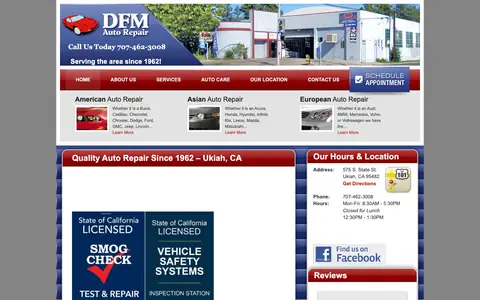 Home page of dfmauto.com, a client site credited to Zenergy Works