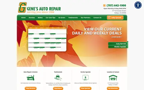 Home page of genesautorepair.com, a client site credited to Zenergy Works