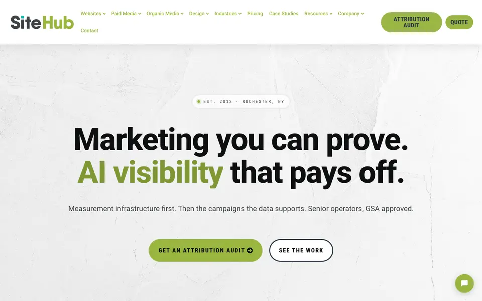 Home page of Site Hub at yoursitehub.com